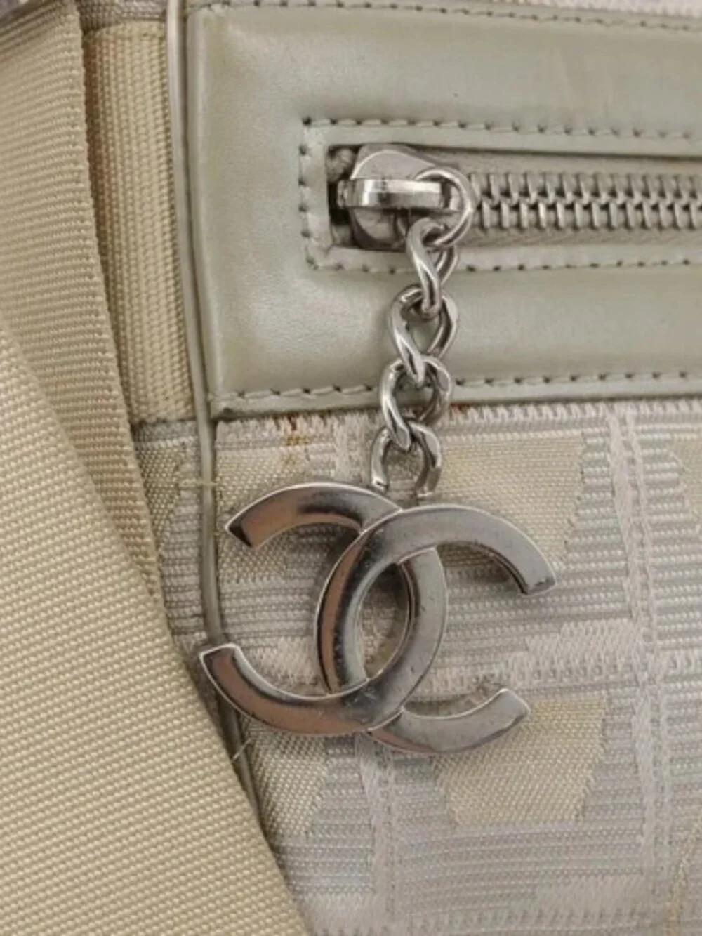 CHANEL New Travel line Shoulder Bag Nylon Beige CC Auth ka3980A